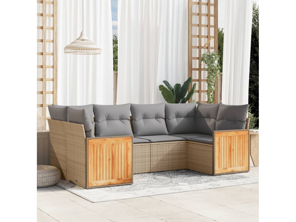 Conjunto de 6 sofás de jardín con cojines de mimbre beige Dkd Home Decor