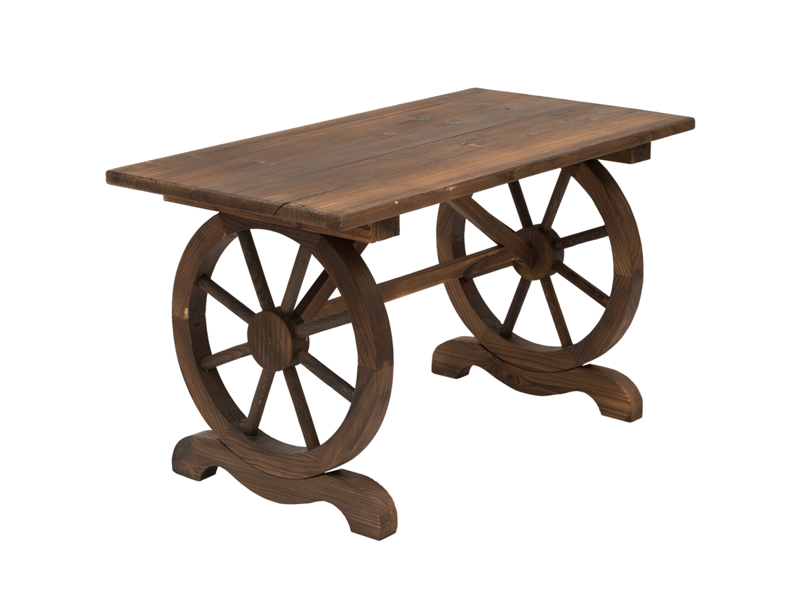 Mesa de jardín, madera maciza, mesa de balcón, mesa de madera, con ruedas, resistente a la intemperie, acabado natural, 113 x An 60 x Al 65 cm