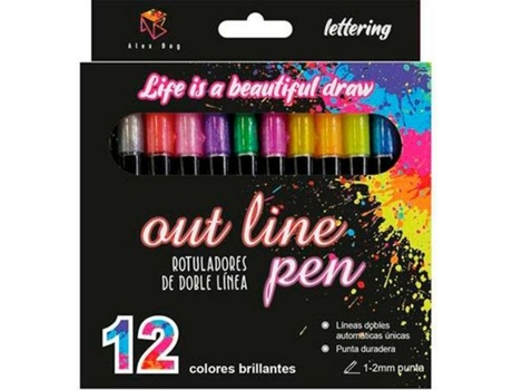Juego De Rotuladoras ALEX BOG Outliner Multicolor 12 Piezas Pastel