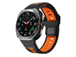 Bracelete Para Samsung Galaxy Watch Ultra - Silicone Com Listras Horizontais E Fivela Reversa (47mm) - Preto E Laranja