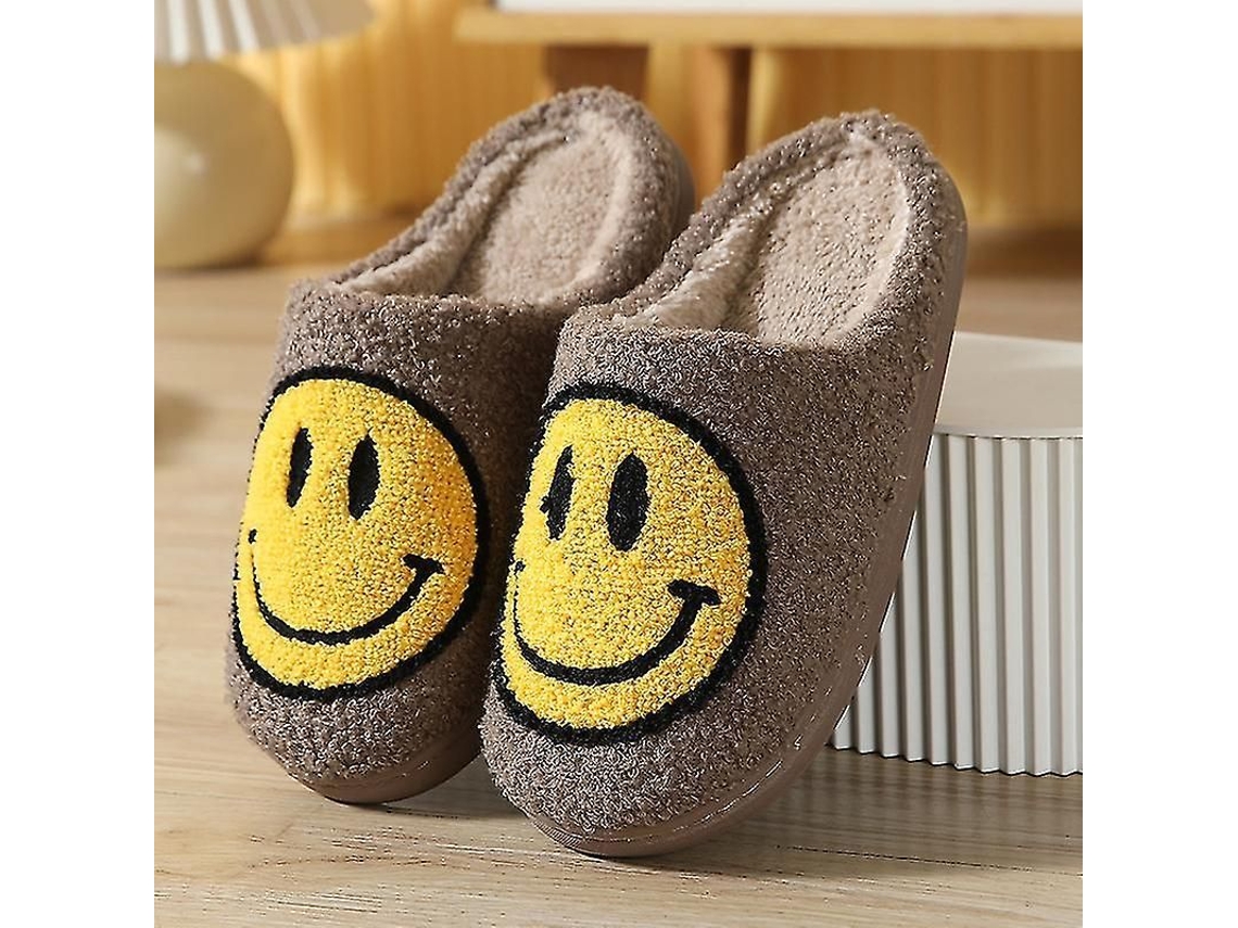 Pantuflas Suaves De Felpa Con Carita Sonriente Para Parejas Que Buscan Comodidad En Interiores Durante El Invierno.