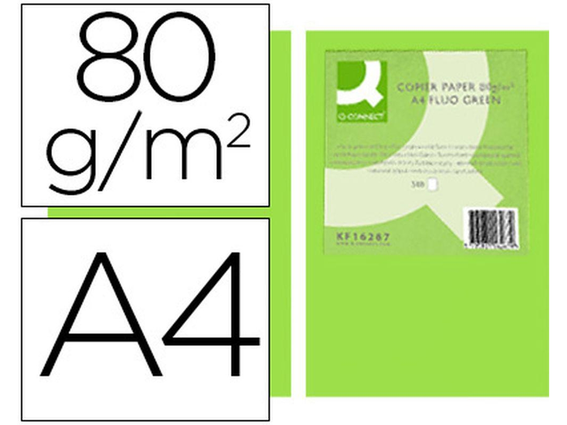 Papel Color Q Connect Din A4 80Gr Verde Neón Pack De 500 Hojas