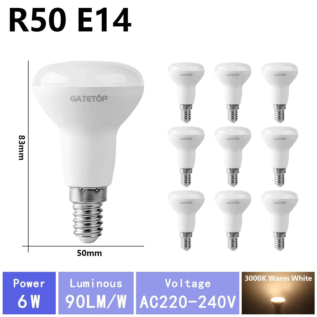 (r50 3000k, Ac220v-240v) 10 Bombillas Led De Alto Brillo, Aptas Para Iluminación De Baño, Sin Parpadeo, Para Uso Doméstico.