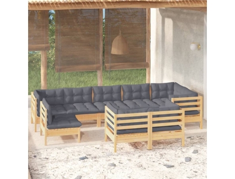 Conjunto 9 de muebles de jardín VIDAXL y cojines madera maciza pino