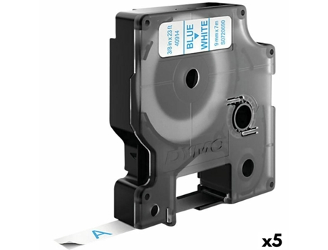 Cinta Laminada Para Etiquetadora DYMO D1 (Azul Y Blanca - 5 Unidades - 9Mm)