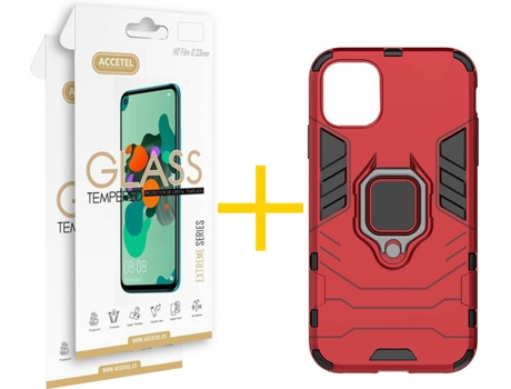 Kit Carcasa y Protector Cristal 2X iPhone 12 Pro Max Skyhe Anti-Choque Rojo