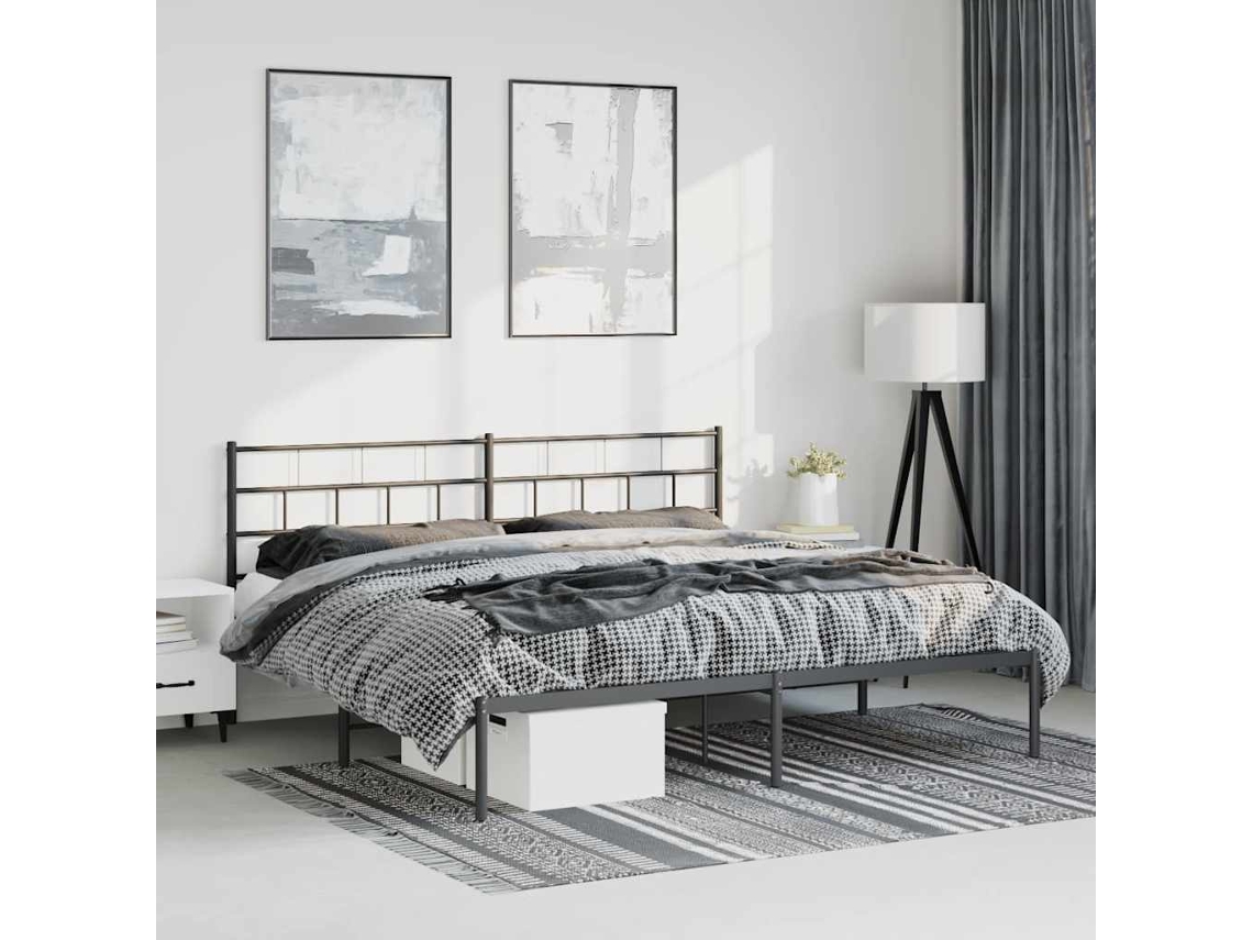 Estructura Cama Sin Colchón Con Cabecero Metal Negro 193x203 Cm