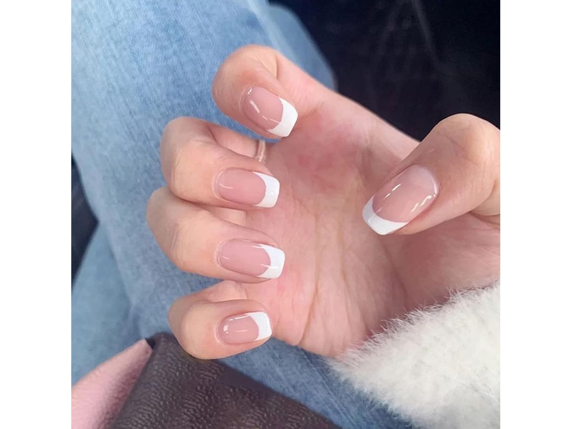 Uñas Postizas Francesas Color Nude, De Tamaño Pequeño A Mediano, Con 12 Tamaños Diferentes Y Pegamento En Gel.