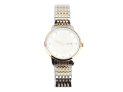 Elegante Reloj De Cuarzo Para Hombre, Resistente Al Agua, Con Indicador De Fecha, Esfera Plateada Con Bisel Dorado.