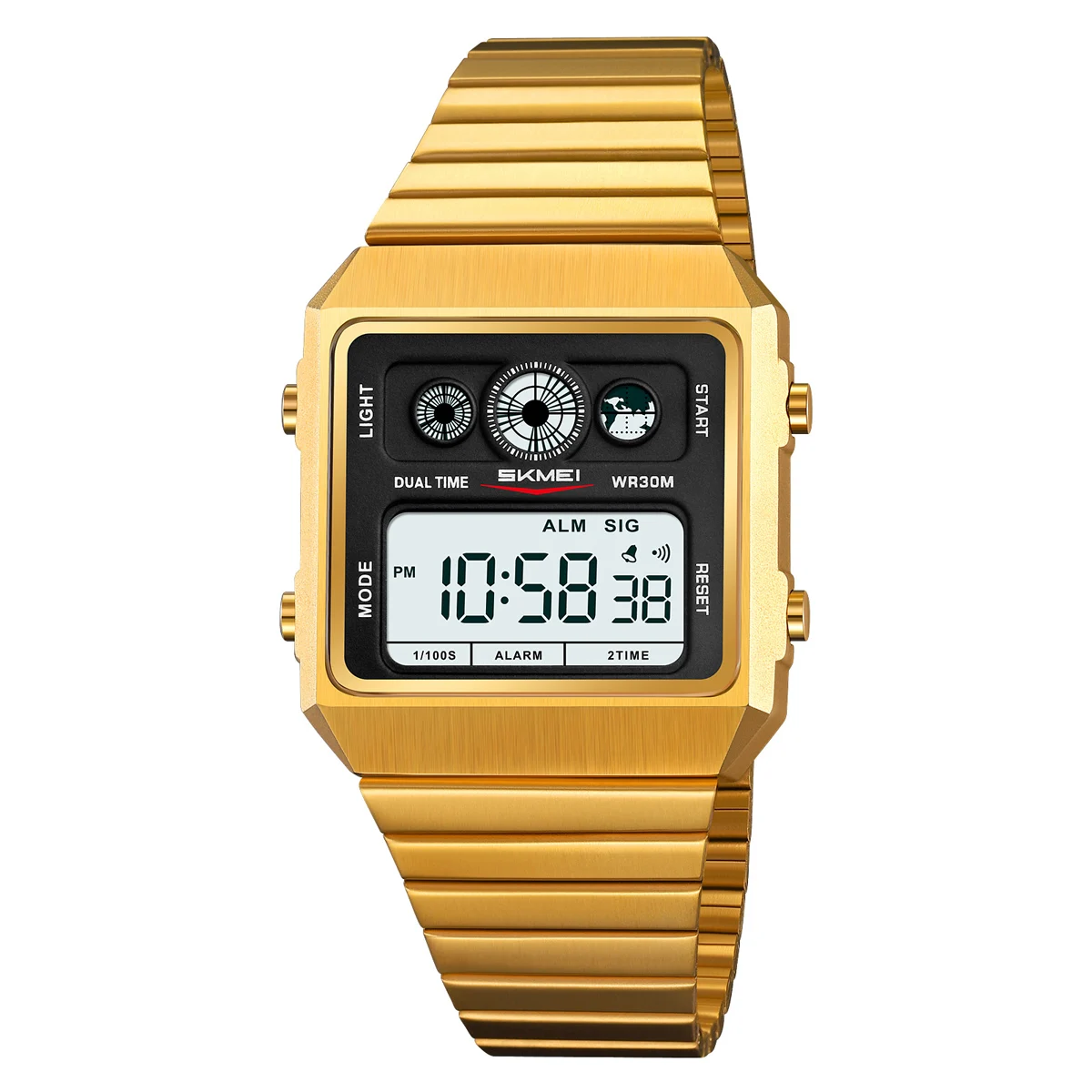 Reloj Digital Cuadrado Sencillo De Metal Para Hombre (dorado) Con Temporizador De Cuenta Regresiva E Indicador De Día.