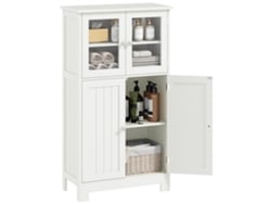 Armario De Baño Con Puertas De Cristal Y Estante Regulable, 60x30x108,5 Cm, Blanco.