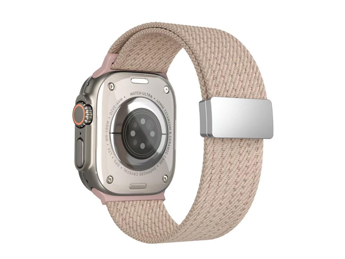 Pulsera elástica de nailon de 4 hebras XIAOMOYU para Apple Watch de 42/41/40/38 mm con cierre magnético - Color rosa
