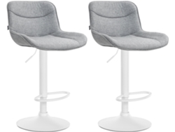 Juego de 2 taburetes giratorios de bar, forma ergonómica, costuras decorativas, tela gris, estructura metálica blanca 10_0006199