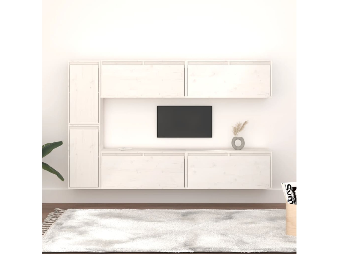 Mueble para TV de 6 piezas | Mueble para TV | Mueble para TV de madera maciza de pino blanco