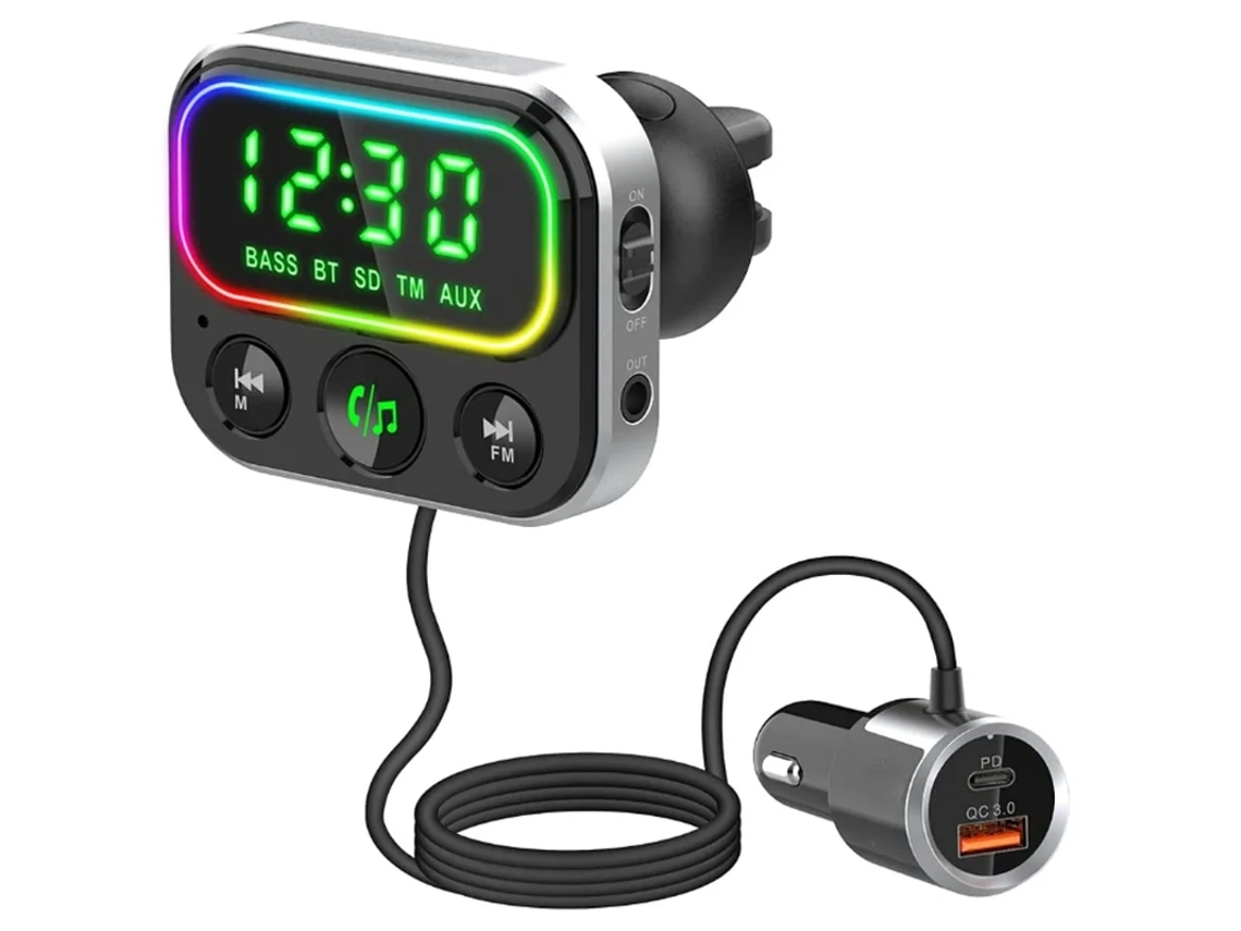 Transmisor Fm Bluetooth 5,0 Kit manos libres para coche carga rápida Qc3.0 con micrófono 7 luces coloridas compatible con Siri Mp3 YIZHOOD