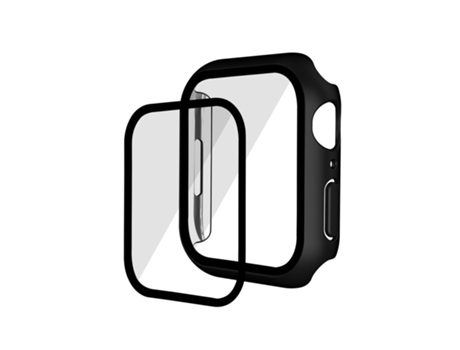 Pieza todo incluido de galvanoplastia mate + caja de reloj de vidrio templado para Apple Watch Series 9/8/7 41 mm (aluminio negro)