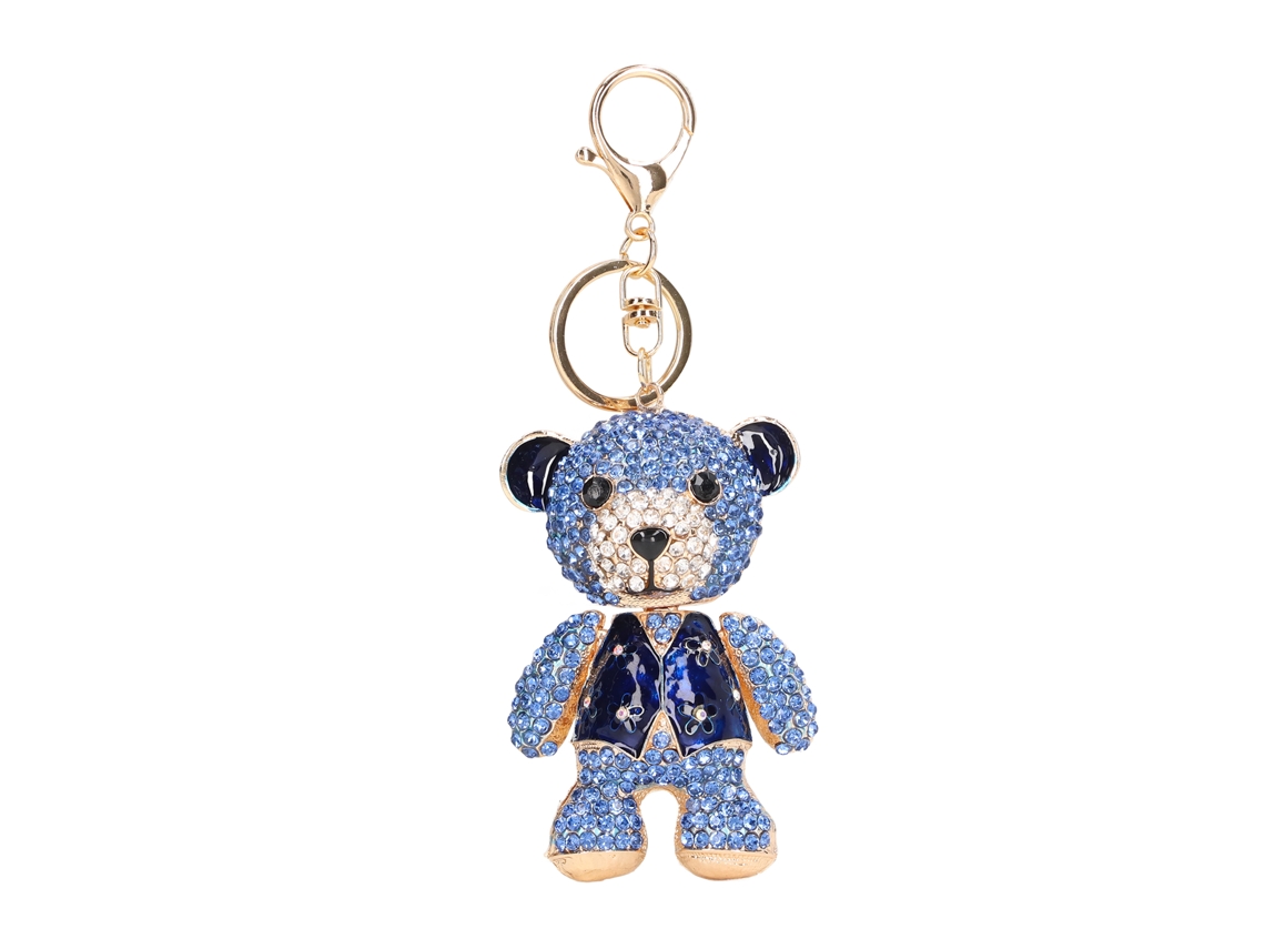 Llavero De Oso Galvanizado Adorable Con Brillantes Diamantes De Imitación Checos, Perfecto Para Regalos De Cumpleaños, Color Azul.