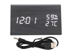 Reloj despertador digital de madera negra con control por voz y LED triangular