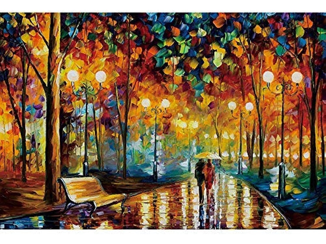 Rompecabezas De Madera Para Adultos De 1000 Piezas - Paseo Nocturno Lluvioso - Desafiante Para Noches De Juegos (amarillo)