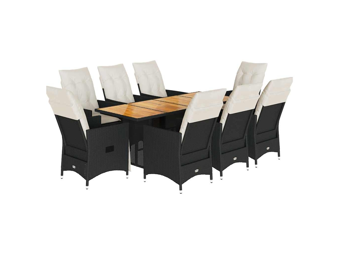 Maison Exclusive - Set De Comedor De Jardín 9 Pzas Y Cojines Ratán Sintético Negro