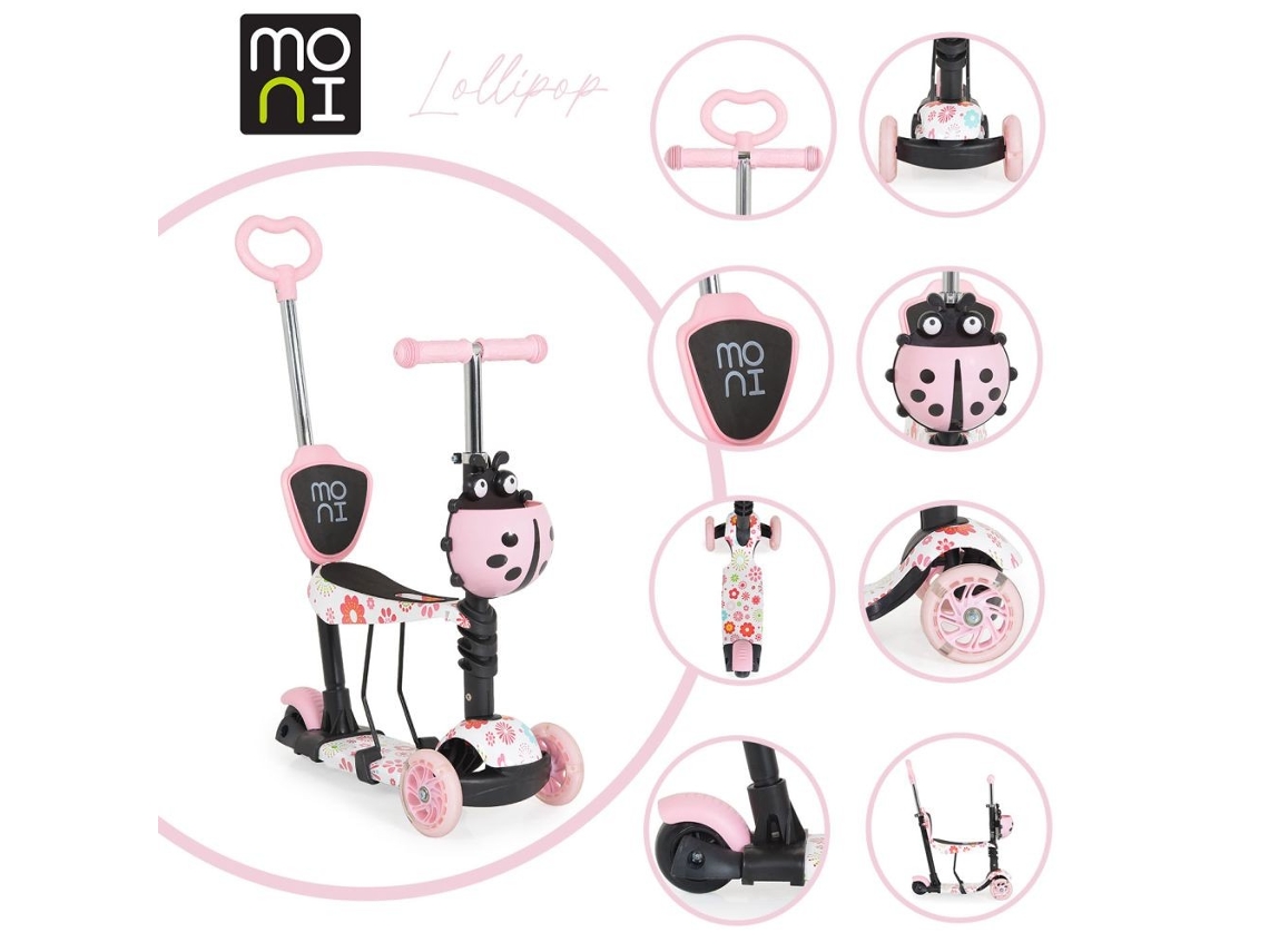 Patinete Evolutivo LOLLIPOP con Asiento y Mango Parental pink MONI
