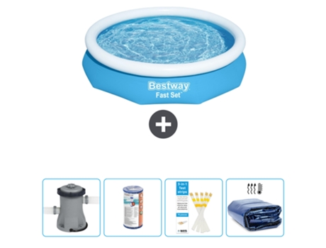 Piscina hinchable redonda Fast Set BESTWAY - 305 x 66 cm - Azul - Bomba incluida Filtrar - Tiras de prueba - Vela solar