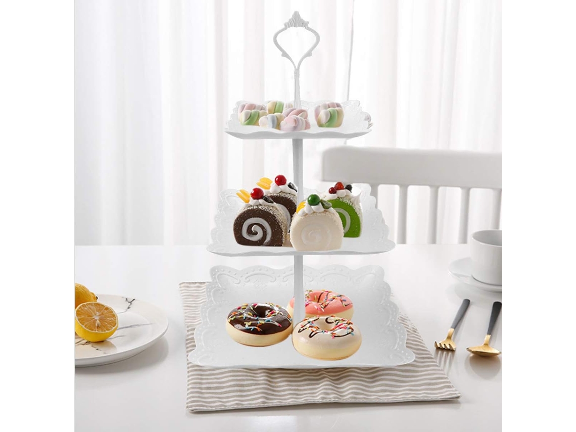 MEOIRUERY Bandejas de postre escalonadas para té de la tarde, elegantes soportes de plástico para cupcakes con estampado floral en relieve, torre para tartas cu