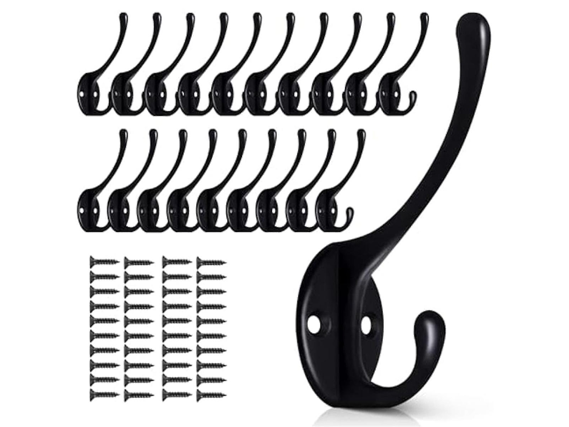 Omni-20 Ganchos De Pared Negros Metálicos De Doble Garra, Resistentes Y Duraderos Para Colgar Abrigos, Sombreros Y Accesorios Negro