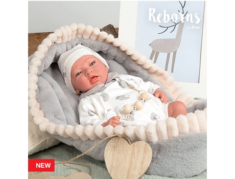 Muñeco ARIAS Arias Reborns 40 cm Erik Gris c/ Capazo (Edad Mínima: 3 Años - 46,5 x 21,5 x 30 cm)