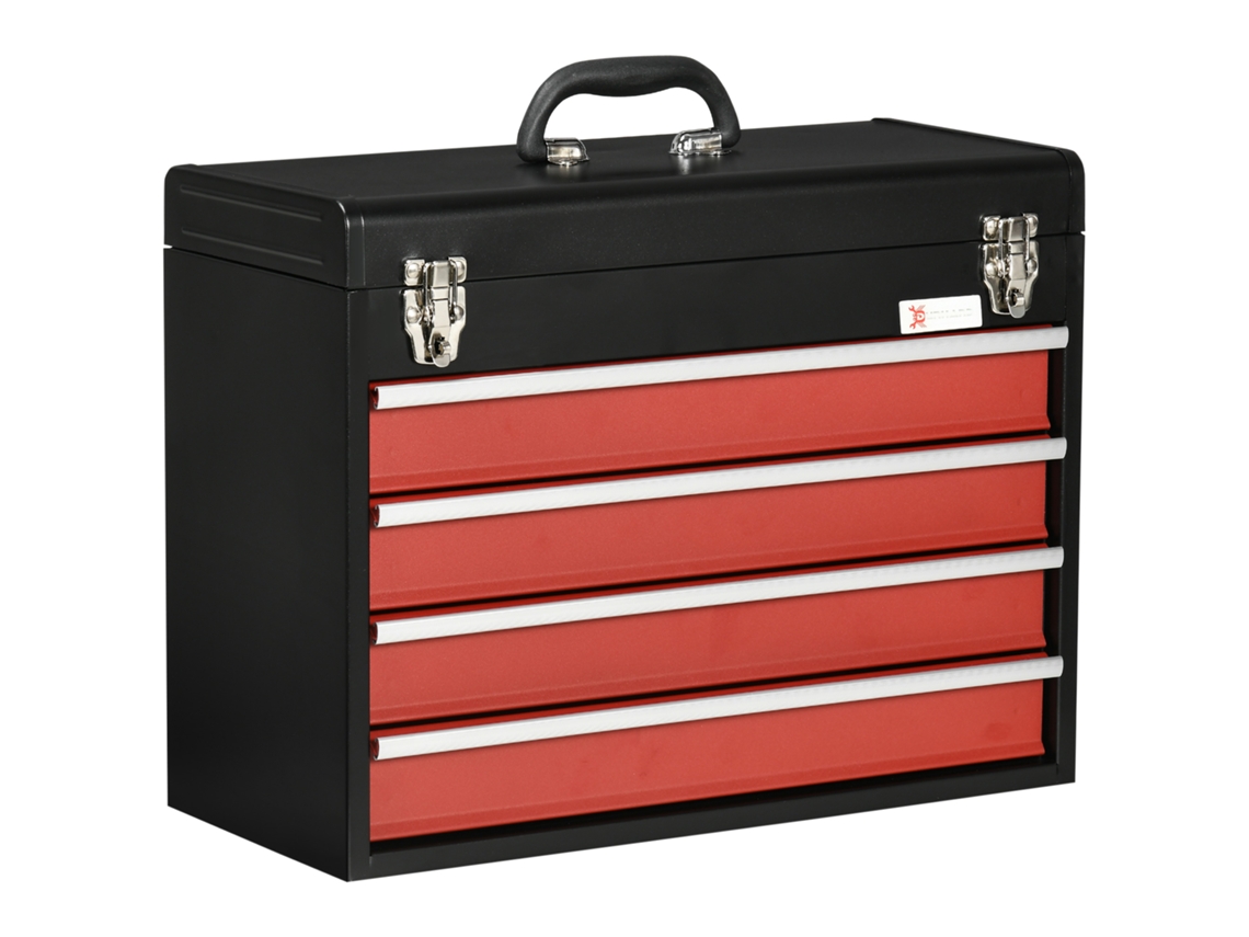 Tool Boxes-caja De Herramientas Acero Con 4 Cajones Y Bandeja Superior, 51x22x39,5 Cm, Rojo Negro.
