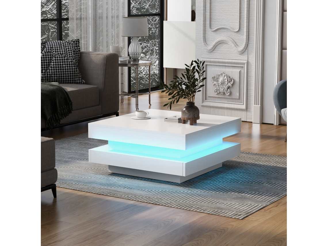 Mesa de centro contemporánea con LED en 16 colores, forma cuadrada, estilo blanco