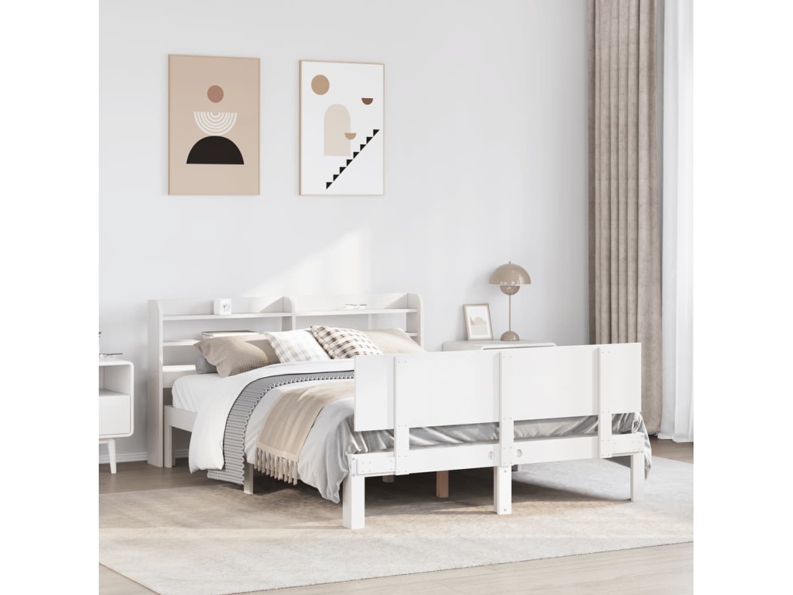 Estructura De Cama Con Cabecero Sin Colchón Blanco 140x200 Cm