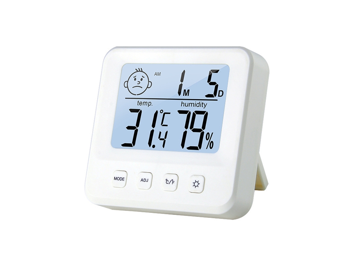 Termómetro-higrómetro digital de interior con visualización de la hora, indicador de confort y función de alarma para el hogar, la oficina y el invernadero.