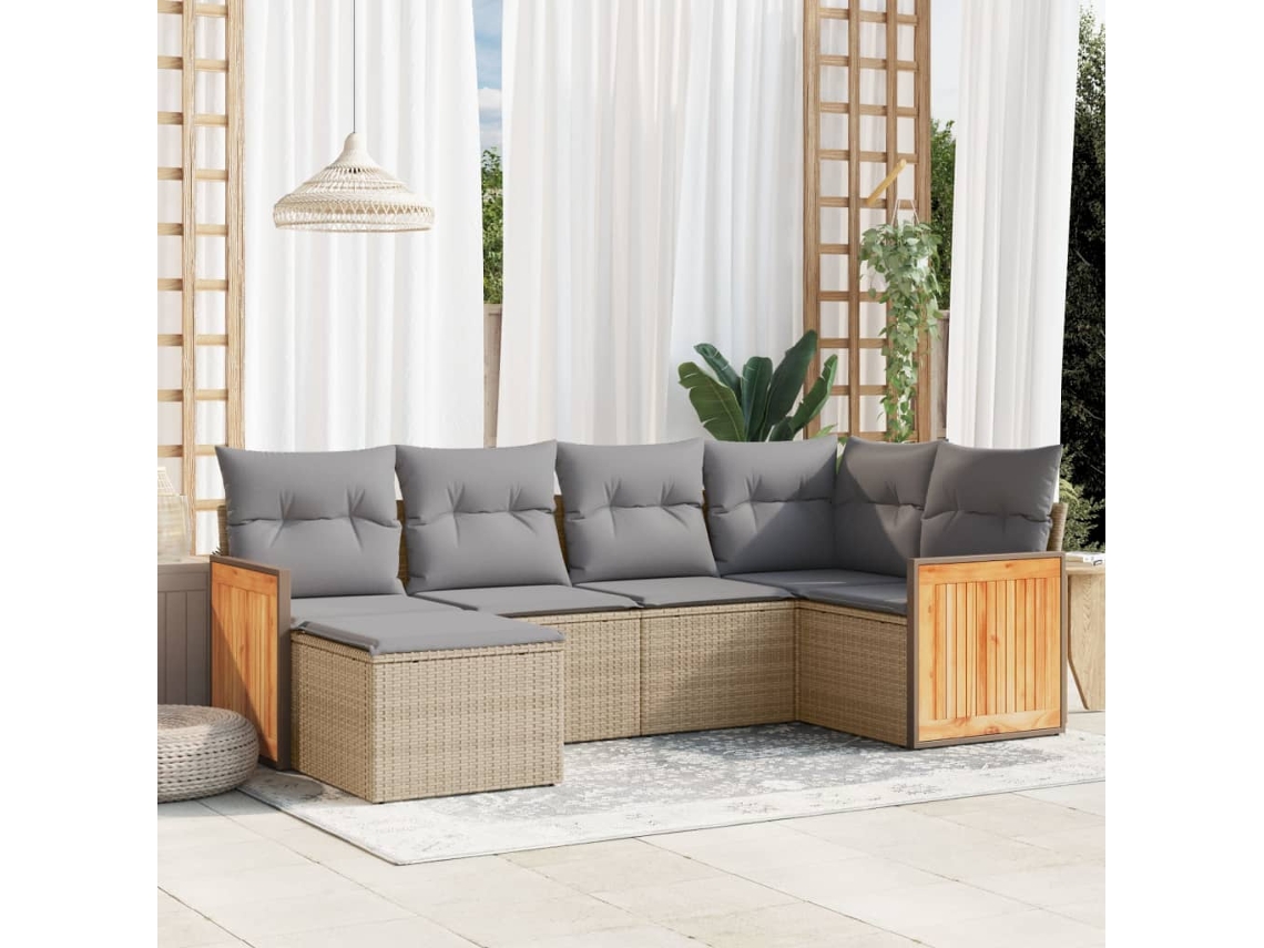 Conjunto de 6 sofás de jardín con cojines de mimbre beige Dkd Home Decor