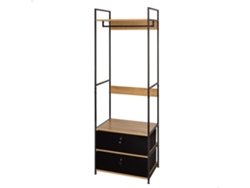 MAX HOME Armario abierto madera y acero 2 cajones de tela 60x40x175 cm