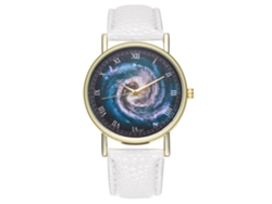 Reloj De Cuarzo Unisex Con Correa De Cuero Pu, Dial De Universo Y Números Romanos (blanco)