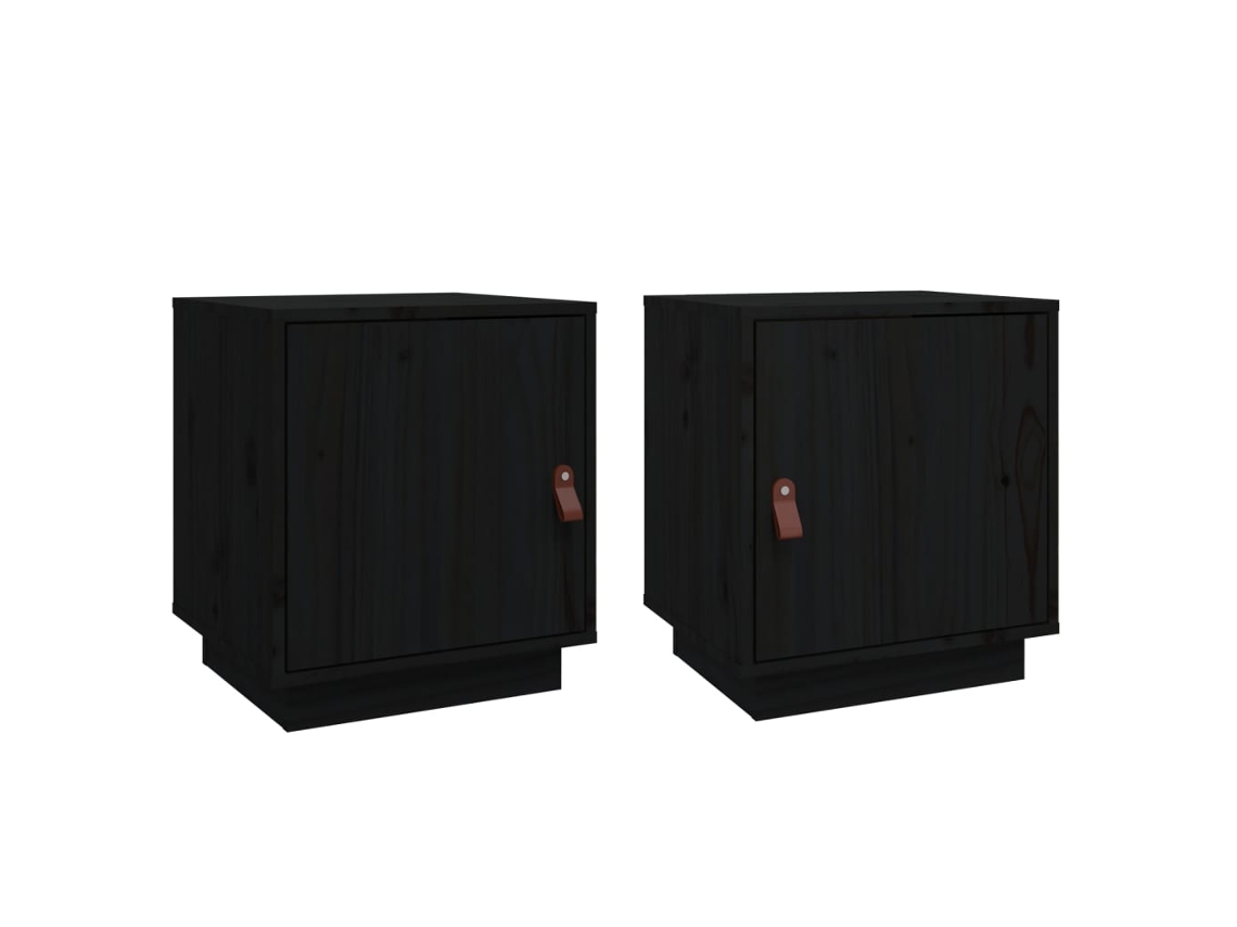 Mesitas de Noche 2 Pzs 40X34X45Cm Madera Pino Maciza Negro