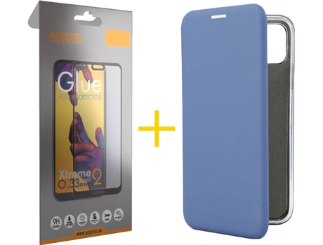 Kit Carcasa y Protector de Cristal Full iPhone 12 « 12 Pro Skyhe PRM Flip Cover Azul