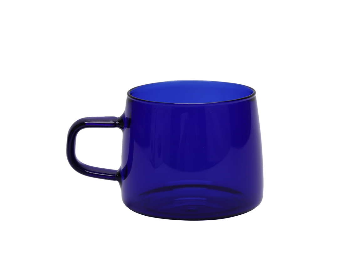 Taza de café de vidrio de 350 ml con asa, resistente a altas temperaturas, color azul