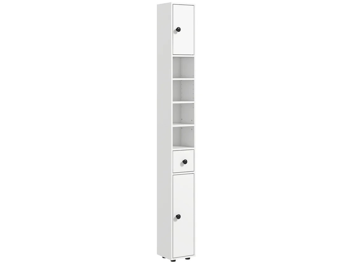 Mueble Baño 4 Estantes Cajón Diseño Estrecho Blanco