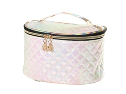 2026-bolso De Maquillaje De Cuero Pu Colorido Con Patrón Plaid Brillo Resistente Al Agua Blanco