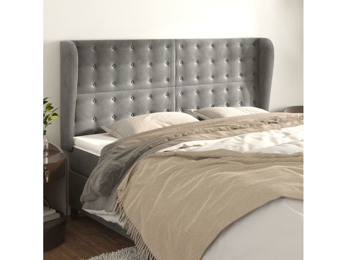 Cabecero Con Orejas De Terciopelo Gris Claro 163x23x118/128 Cm