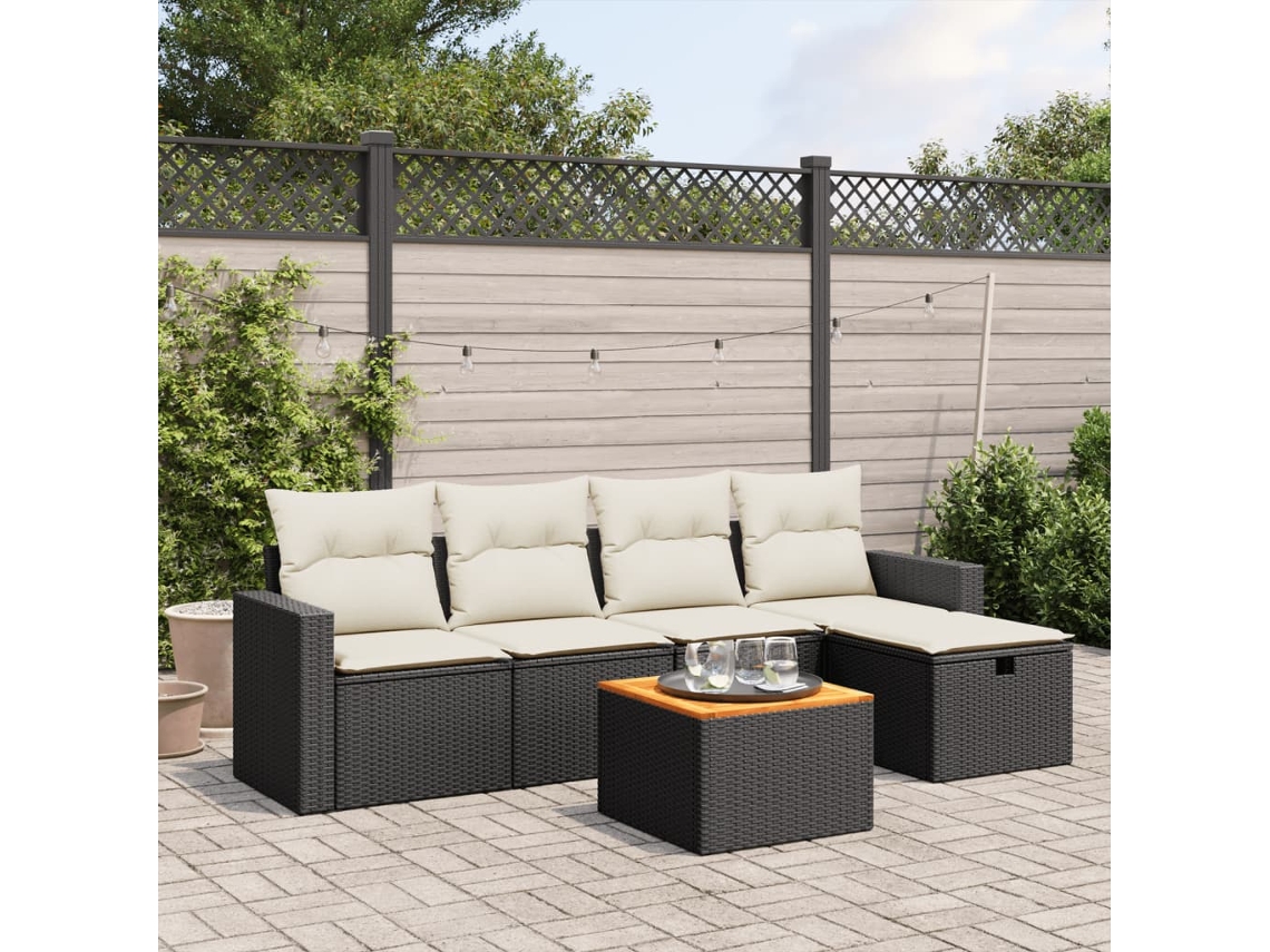 Conjunto de sofás de jardín de 6 piezas DKD Home Decor con cojines de mimbre negros