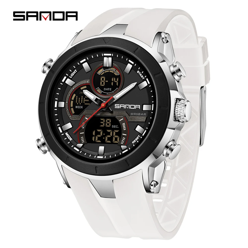 Reloj De Cuarzo Cronógrafo (blanco) Con Indicador Digital De Fecha Y Día, Reloj Deportivo Para Hombre.