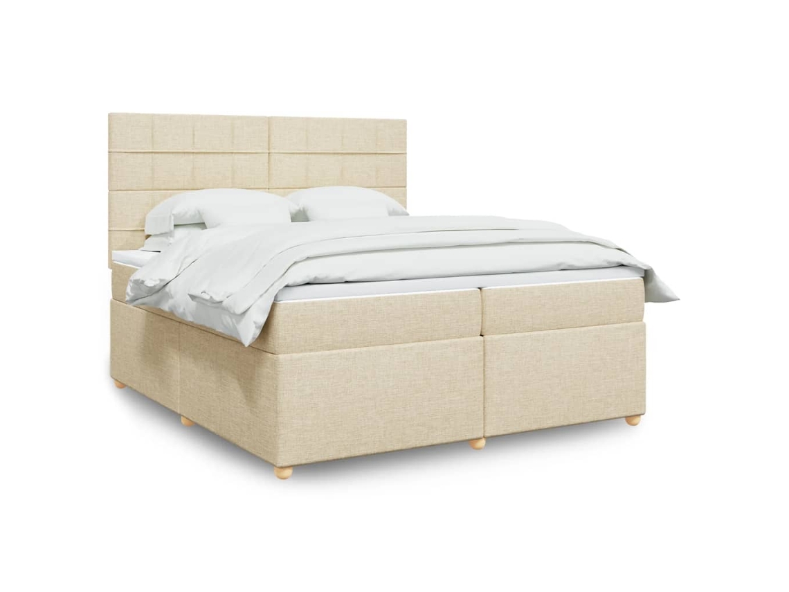 Cama Box Spring Con Colchón Tela Color Crema 200x200 Cm