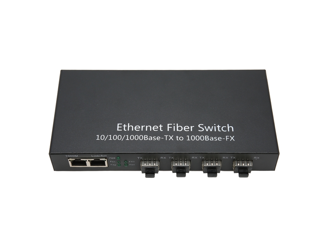 Switch De Fibra Ethernet Sfp Com 4 Portas Ópticas E 2 Elétricas, Alcance Até 120km, 10/100/1000m, Plug Eu
