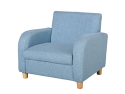 Sillón Infantil Diseño Escandinavo Gran Confort Con Reposabrazos Espuma Alta Densidad Patas Madera Caucho Lino Azul