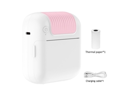 Impresora térmica mini con Bluetooth y 1 rollo de papel de etiquetas rosa Cuich