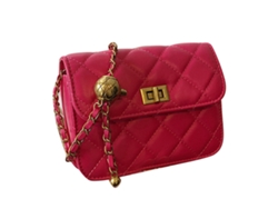 Bolso De Hombro Pequeño De Moda Para Mujer Con Cinturón De Cadena De Bolas Doradas, Color Rojo Rosa.