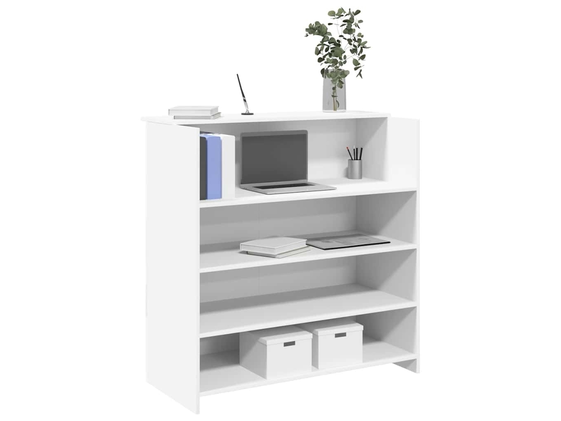 Mostrador de recepción blanco de 100x50x103,5 cm, fabricado en madera de ingeniería.
